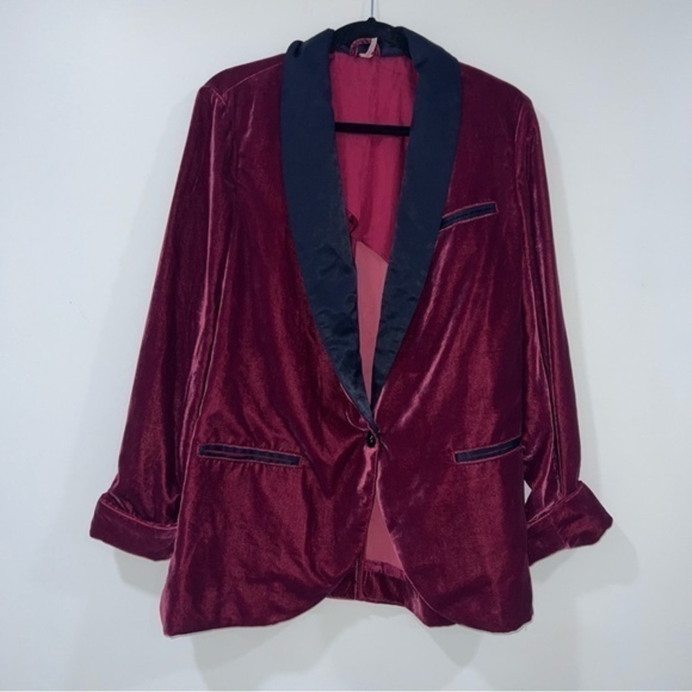 Free People Velvet Blazer Burgundy